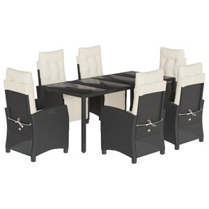 vidaXL Ensemble à manger de jardin coussins 7Pièces Noir Résine tressée