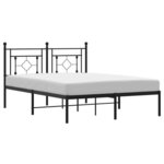 vidaXL Cadre de lit métal avec tête de lit noir 135x190 cm