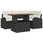 vidaXL Ensemble de Salle à Manger de Jardin de 5 Pièces avec Coussins Noir Rattan Poly Acacia
