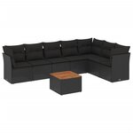 vidaXL Salon de jardin 8 Pièces avec coussins noir résine tressée