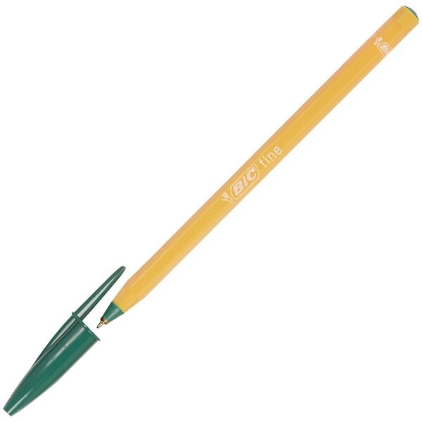 Stylo bille, Orange, pointe fine (0,8 mm), corps orange, encre verte (paquet 20 unités)
