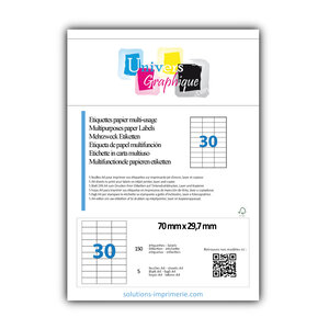 Lot de 5 planches a4 de 30 étiquettes à bords vifs 70 x 29 7 mm en papier blanc 70g/m² multifonction