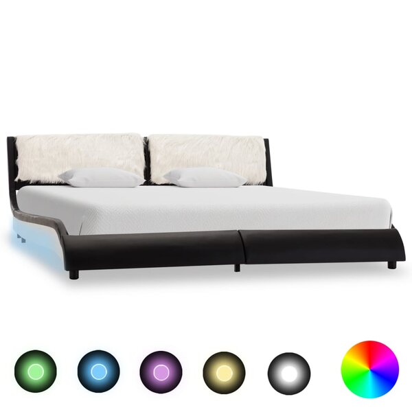 vidaXL Cadre de lit avec LED Noir et blanc Similicuir 180 x 200 cm