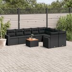 vidaXL Salon de jardin 10 Pièces avec coussins noir résine tressée