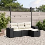 vidaXL Salon de jardin 4 Pièces avec coussins noir résine tressée