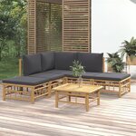 vidaXL Salon de jardin 6 Pièces avec coussins gris foncé bambou