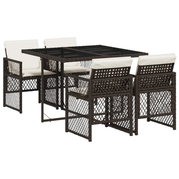 vidaXL Ensemble à manger de jardin 5 Pièces et coussins marron poly rotin