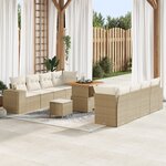 Ensemble de canapé jardin vidaXL 11 pièces avec coussins beige poly rattan acacia