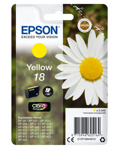 Epson 1-pack yellow 18 claria home ink 18 cartouche dencre jaune capacite standard 3.3ml 180 pages 1-pack rf-am blister
