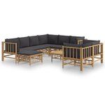 vidaXL Salon de jardin 10 Pièces avec coussins gris foncé bambou