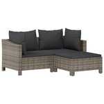 vidaXL Salon de jardin 3 Pièces avec coussins Gris Résine tressée