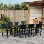vidaXL Ensemble de salle à manger de jardin 9 pièces HDPE noir