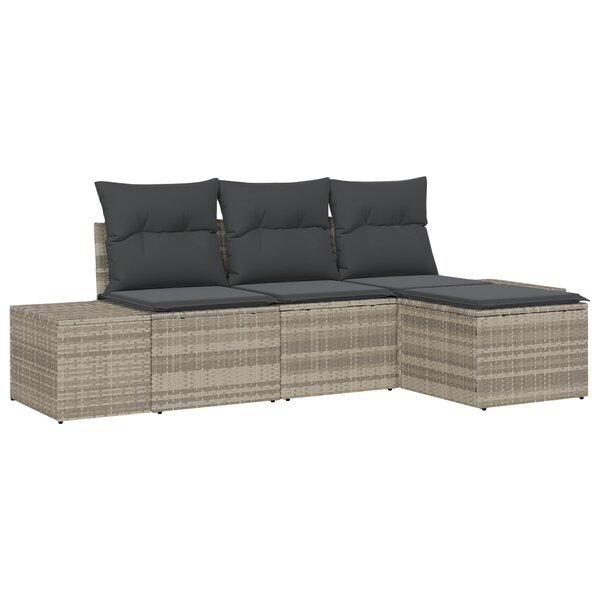 vidaXL Ensemble de Canapé de Jardin 4 Pièces avec Coussins en Poly Rattan Gris Clair