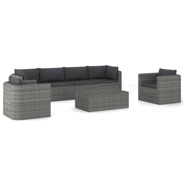 vidaXL Salon de jardin 7 Pièces avec coussins résine tressée gris