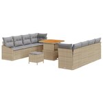 Ensemble de Canapé de Jardin 11 Pièces avec Coussins Beige Rattan Acacia