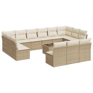 vidaXL Salon de jardin avec coussins 14 Pièces beige résine tressée