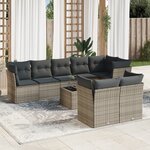 vidaXL Salon de jardin 9 Pièces avec coussins gris résine tressée