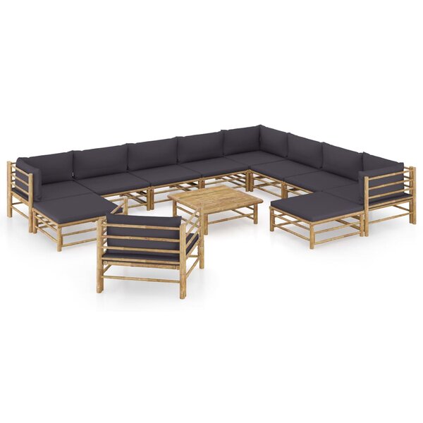 vidaXL Salon de jardin 12 Pièces avec coussins gris foncé bambou