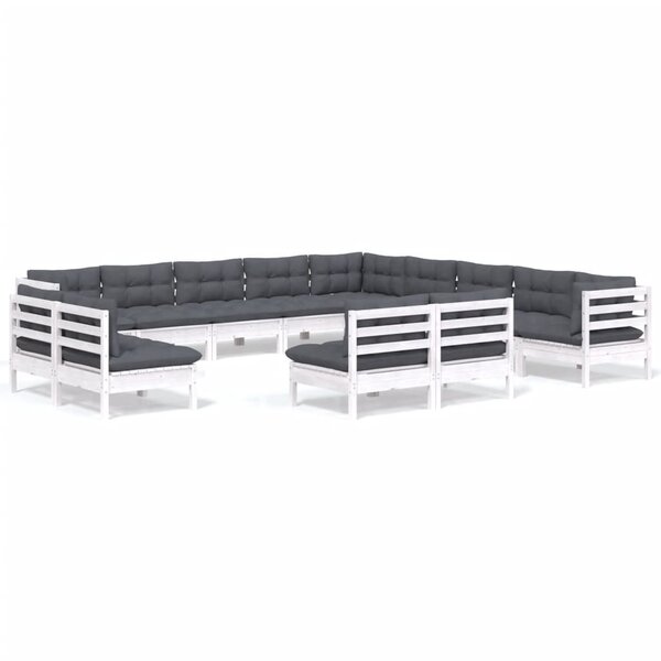 vidaXL Salon de jardin 13 Pièces avec coussins blanc bois de pin solide