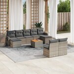 vidaXL Salon de jardin avec coussins 10 Pièces gris résine tressée