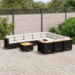 vidaXL Salon de jardin 11 Pièces avec coussins noir résine tressée
