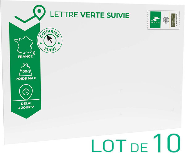 Prêt-à-Poster - Lettre verte suivie - 100g - Format C4 - Enveloppes en lot de 10
