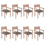 vidaXL Chaises de jardin empilables avec coussins lot de 8 Teck solide