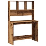 Bureau table poste de travail meuble d'ordinateur informatique étude avec étagères vieux bois 102 x 45 x 148 cm bois d'ingénierie brun 02_0023494