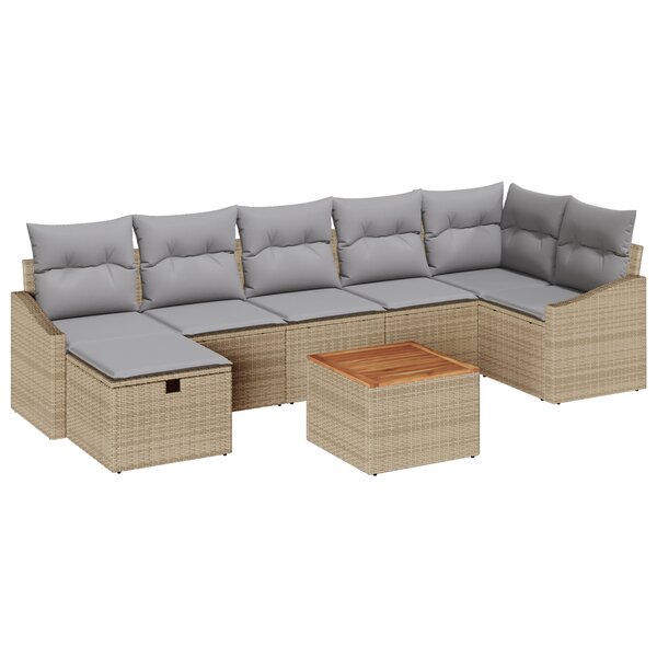 vidaXL Ensemble de Canapés de Jardin 8 Pièces avec Coussins Beige Rattan Poly