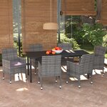 vidaXL Mobilier à dîner de jardin et coussins 7Pièces Résine tressée Gris