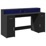 Bureau table poste de travail meuble d'ordinateur informatique étude avec lumières LED 160 x 55 x 91 cm bois d'ingénierie noir 02_0023431