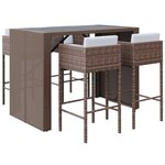 vidaXL Ensemble de bar de jardin avec coussins 5 Pièces marron poly rotin