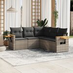 vidaXL Salon de jardin 5 Pièces avec coussins gris résine tressée