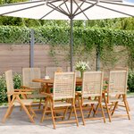 vidaXL Chaises inclinables de jardin lot de 8 beige rotin bois massif