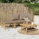 vidaXL Salon de jardin 3 Pièces avec coussins taupe bambou