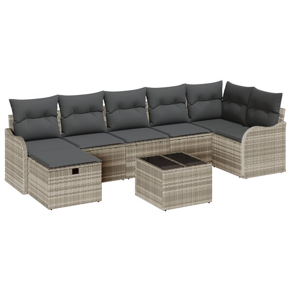 Ensemble de canapé jardin 8 pièces vidaXL avec coussins gris clair en poly rotin