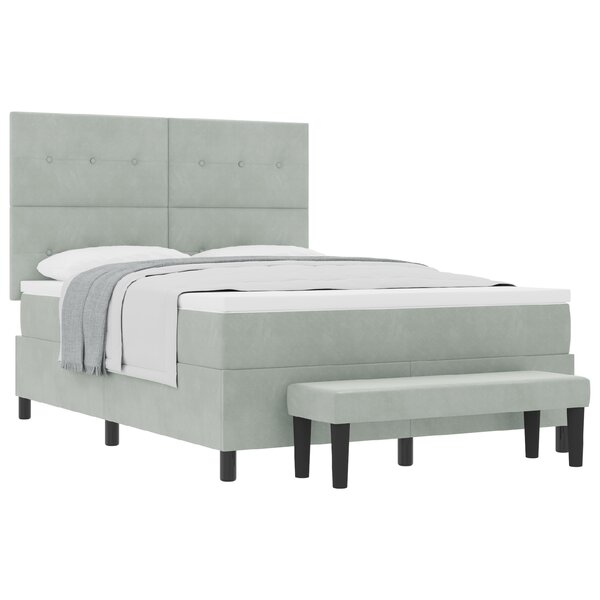 vidaXL Lit à Sommier à Ressorts avec Matelas & Banc Gris Clair 140x200 cm Velours