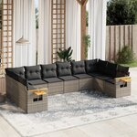 vidaXL Salon de jardin avec coussins 10 Pièces gris résine tressée