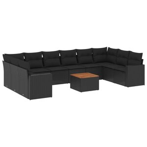 vidaXL Salon de jardin 11 Pièces avec coussins noir résine tressée