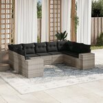 vidaXL Salon de jardin 9 Pièces avec coussins gris clair résine tressée