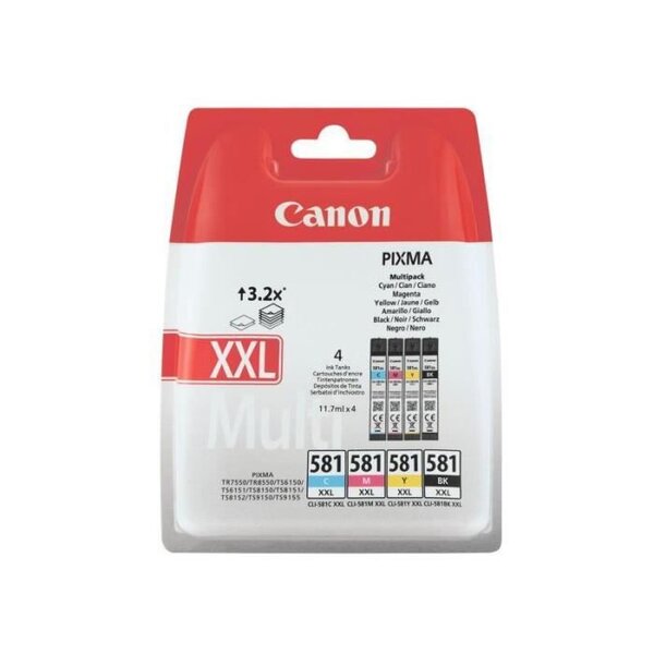 Canon pack de 4 cartouches d'encre a tres haut rendement cli-581xxl - noir / jaune / cyan / magenta