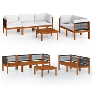 vidaXL Salon de jardin 6 Pièces avec coussins Crème Bois d'acacia solide