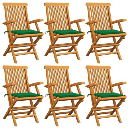 vidaXL Chaises de jardin avec coussins vert lot de 6 Bois teck massif