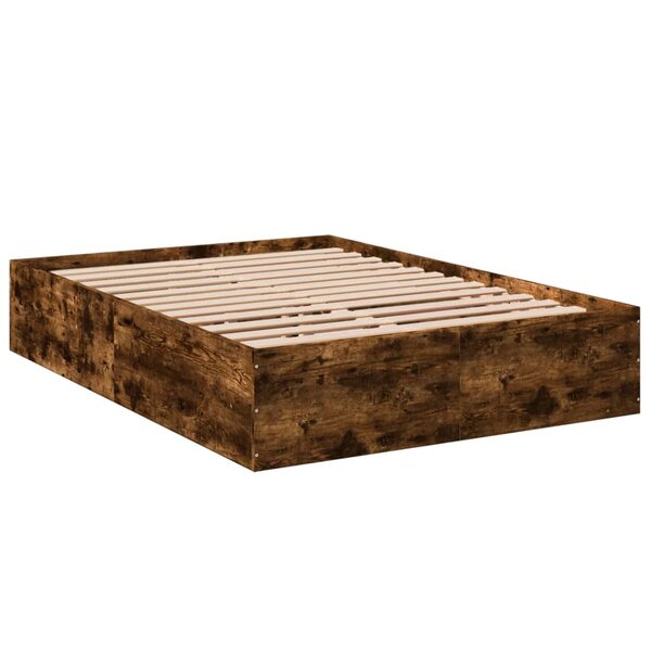 vidaXL Cadre de lit chêne fumé 135x190 cm bois d'ingénierie