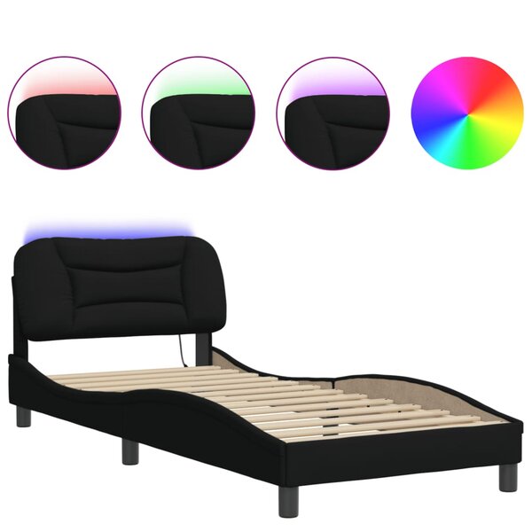 vidaXL Cadre de lit avec lumières LED noir 90x190 cm tissu