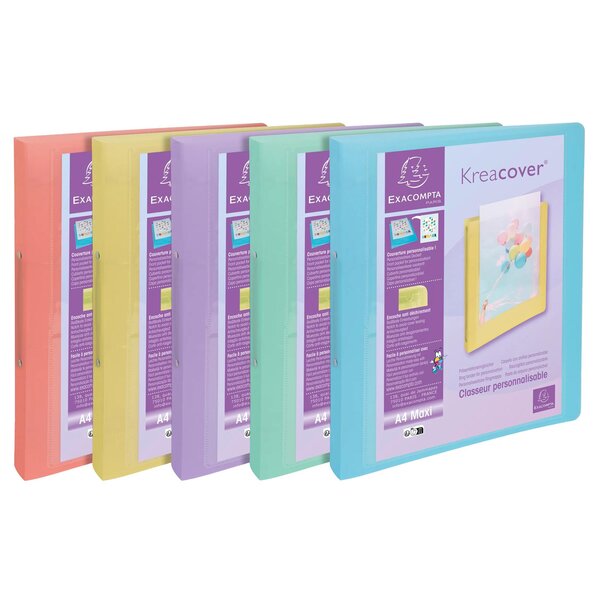 Classeur 2 Anneaux 30mm Polypropylène Kreacover Pastel - A4 - Couleurs Assorties - X 15 - Exacompta
