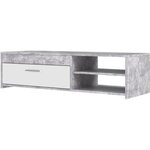 Meuble TV - Contemporain - Panneau de particules - Blanc/Béton Gris Clair - L 120 x P 42,1 x H 31,8 cm - PILVI