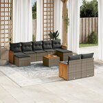 vidaXL Salon de jardin avec coussins 10 Pièces gris résine tressée