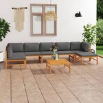 vidaXL Salon de jardin 8 Pièces avec coussins gris Bois de teck solide