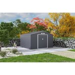 Abri de jardin en métal 10,78 m2 - Kit d'ancrage inclus - Gris anthracite